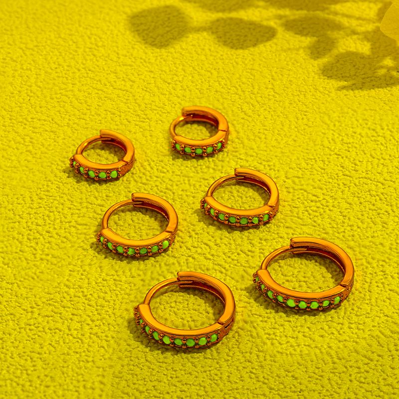 

Hoop & Huggie 10/12/13mm Trendy Small Thin Huggies Earrings For Women Classic Green Stone Round Cartilage Stack Fashion JewelryHoop