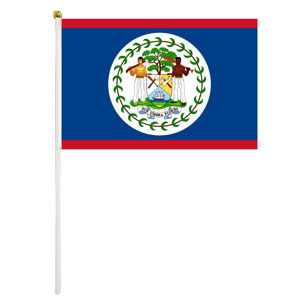 

Belize Hand Waving Flag 14X21CM Premium Polyester Mini World Country Flag Banner With Plastic Flagpole