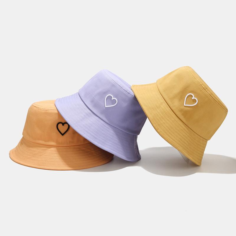 

Berets Cotton Love Heart Embroidery Bucket Hat Fashion Joker Outdoor Travel Sun Cap For Men And Women 79Berets, Black