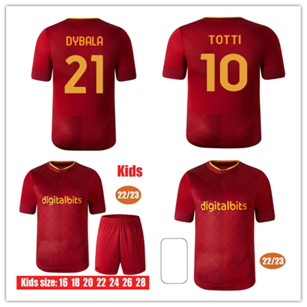 

22 23 TOTTI DYBALA Soccer Jerseys 2022 2023 ABRAHAM PELLEGRINI ZANIOLO SPINAZZOLA AFENA Football Shirt EL SHAARAWY VERETOUT SMALLING Men Jersey Kids Kit, 22/23 kids