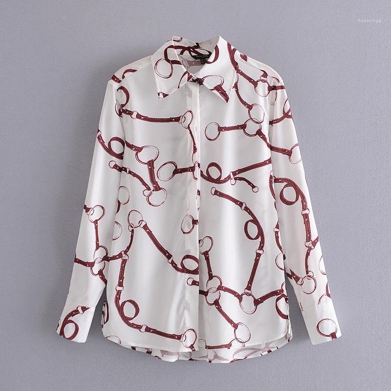 

Long Sleeve Shirt Ladies Printed Chain Blouse Youth Casual Single Breasted Closed Front Women' Blouses & Shirts, Print