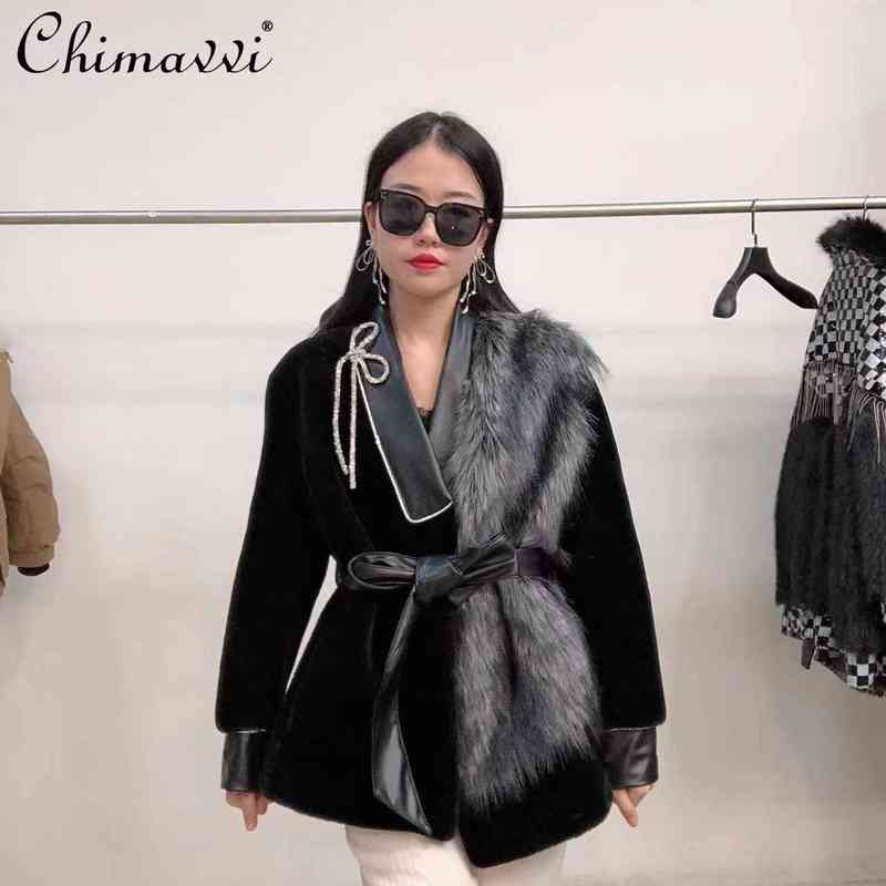

2021 Winter Clothes Fashion High-End Slim Elegant Faux Fur Integrated Mid-Length Jacket Luxurious Style All-Matching Fur Coat T220810, Black