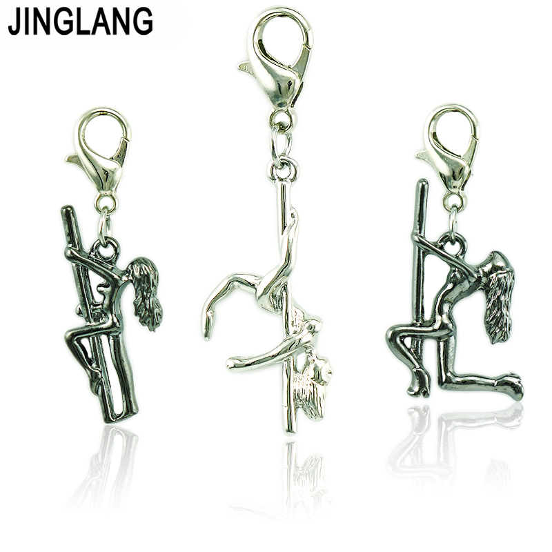 

JINGLANG Charm With Lobster Clasp Dangle Retro Standing Pole Dancing Girls Pendants DIY Charms For Jewelry Making Accessories