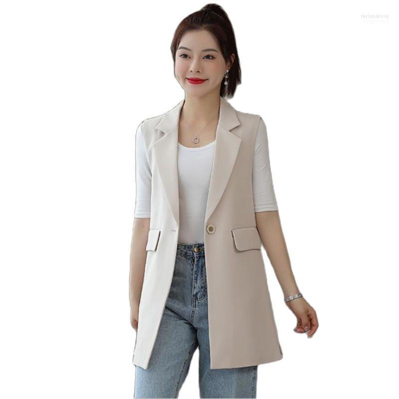 

Women's Vests -3XL Classic Long Vest Women Elegant Suit Waistcoat Spring Autumn Sleeveless Jackets Outerwear Office Lady Slim Gilet 2022 Lu, Beige