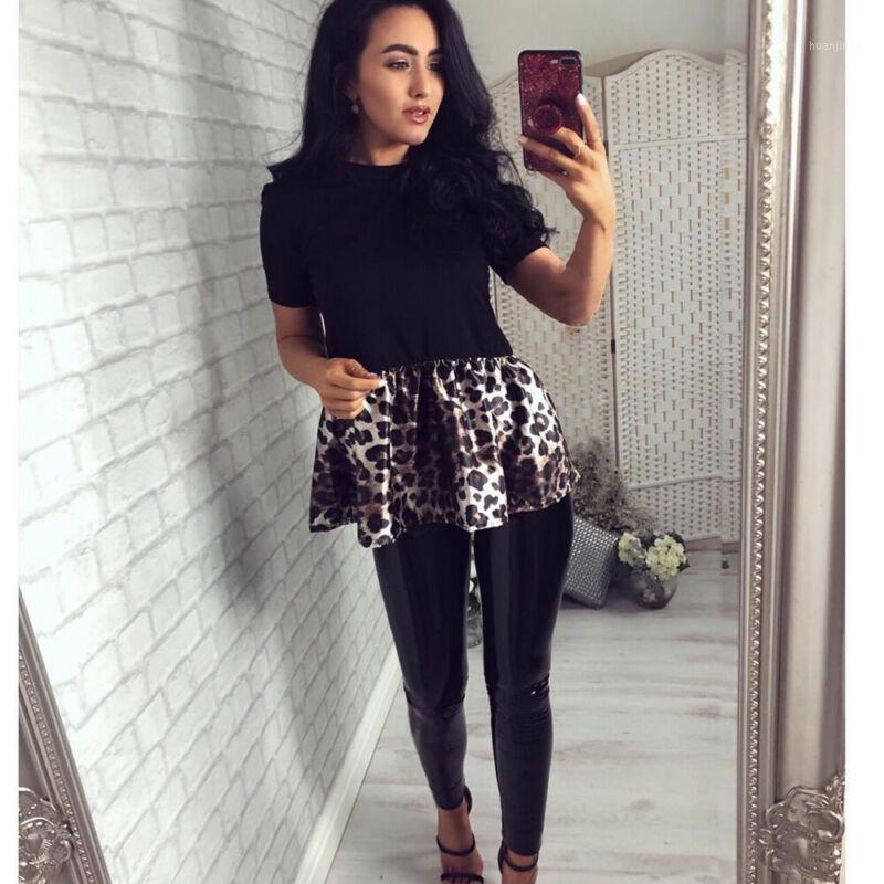 

Women Fashion Leopard Stitching Tops Short Sleeve Crew-Neck Stylehort Crew Neck Pullover Loose Casual Blouses Women' & Shirts, Orange