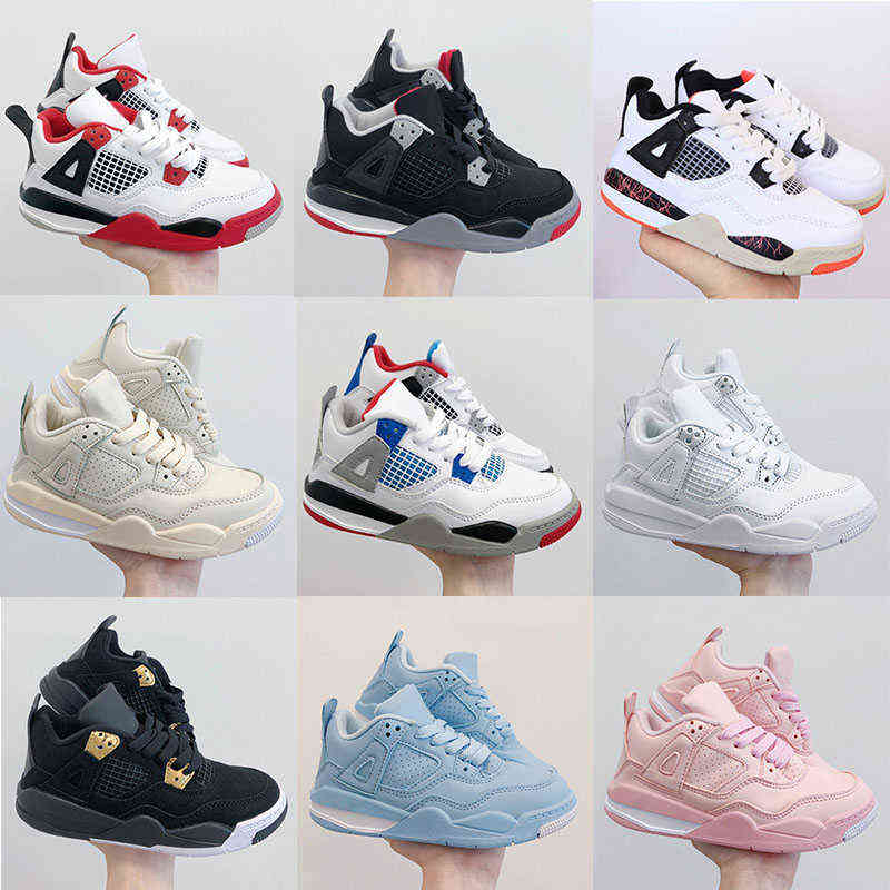 Enfants 4 Chaussures de basket Chat noir Toddler TD 4s Rouge Chicag Garçons Filles BasketBall Pour Enfants Athletic Outdoor Sneakers taille 26-35