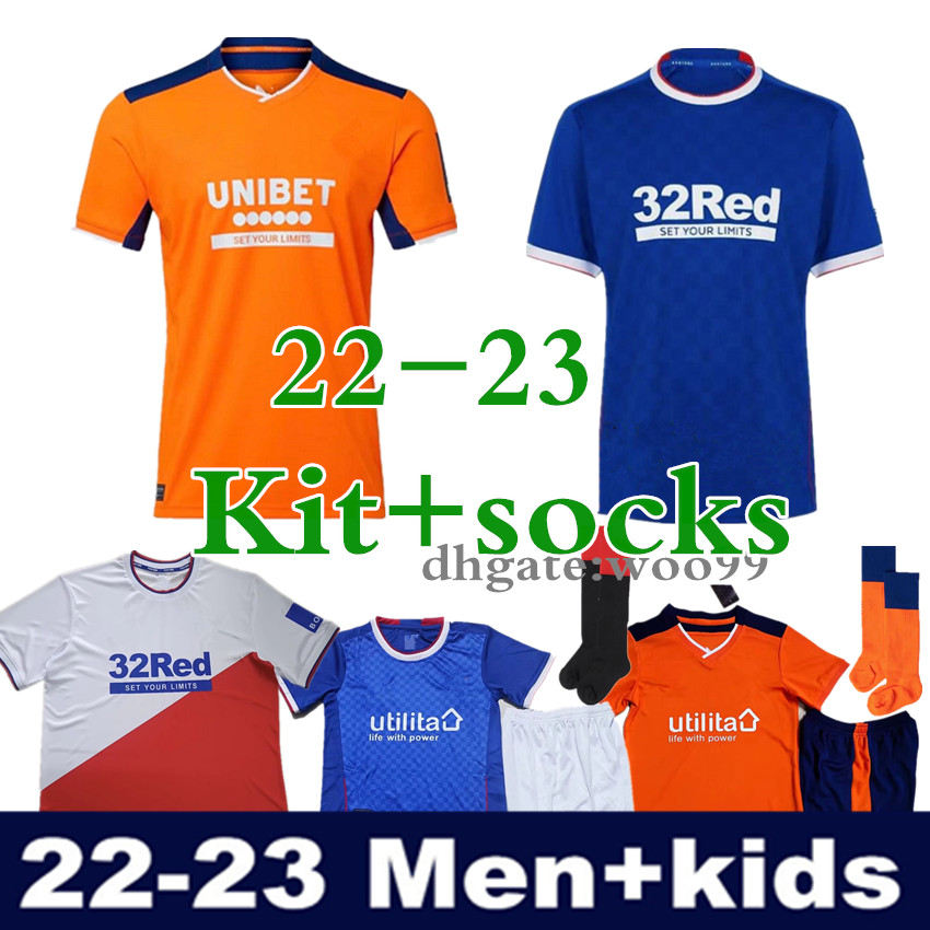 

2022 2023 Glasgow Rangers third Soccer Jerseys 22 23 home RAINING CHAMPIONS 55 DEFOE HAGI BARKER TAVERNIER third Football Shirts Men kids kits socks, 22-23 3rd