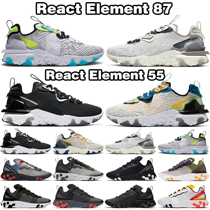 

react vision element 55 87 running shoes mens womens trainers Triple Black White Iridescent Vast Grey Honeycomb Schematic outdoor sports men, 40-45 triple black