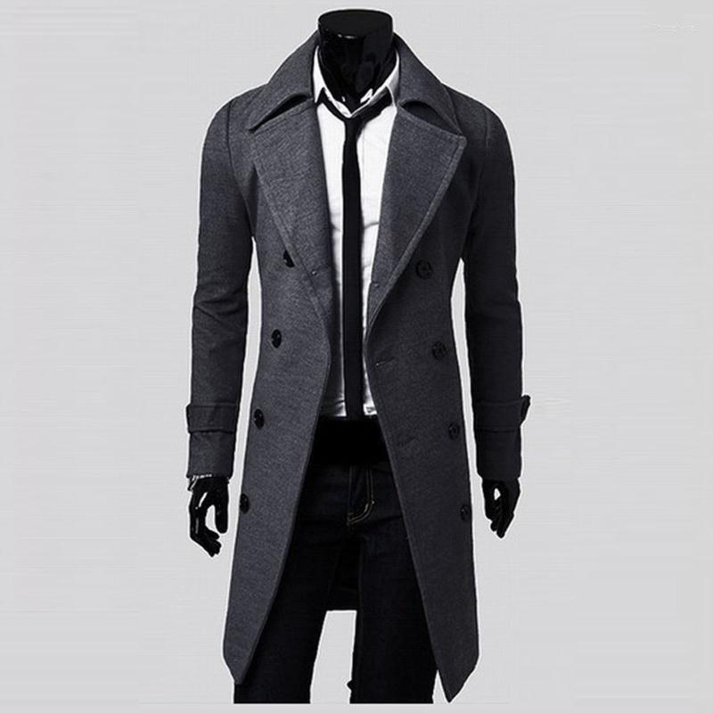 

Men's Wool & Blends 2022 Winter Men Slim Stylish Coat Double Breasted Long Jacket Business Formal Trench Male Punk Style Overcoat Will22, Gray