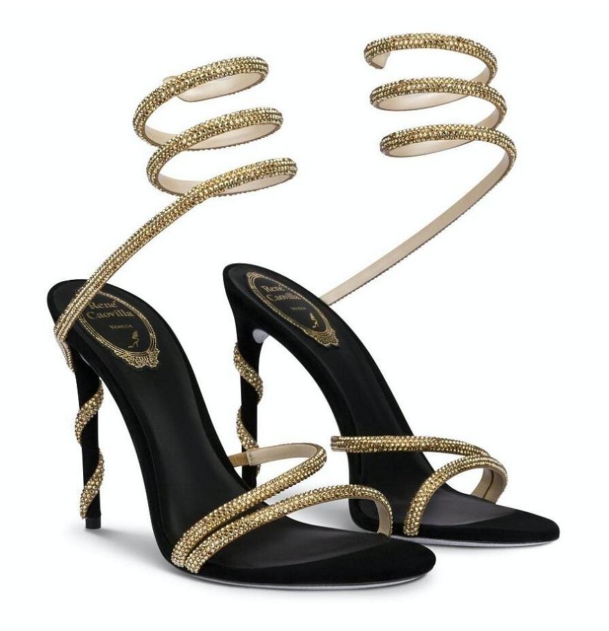 

Italian Craftsmen ReneS Margot Jewel Sandals Shoes Crystal-embellished Caovilla Strappy High Heels Party Wedding Dress Lady Gladiator Sandalias EU35-42