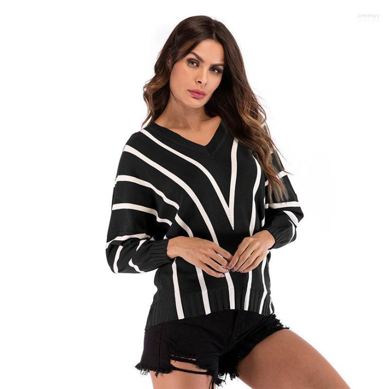 

Women's Sweaters SAGACE Sweater V-Neck Stripe Matching Long-Sleeved Slim Simple Pullover Plus Size Woman Winter 2022 Invierno Y1 Jemi22, Beige