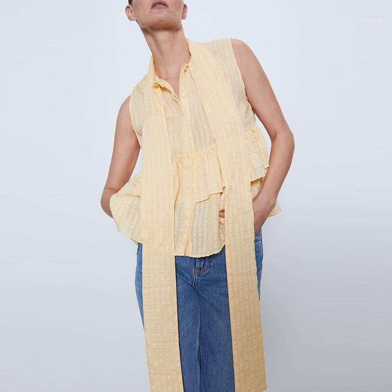 

Women Chiffon Tank Vest Camisole Sleeveless Sling Crop Tops Fashion Solid Color Bow Surround Camis Female Streetwear Women' Blouses & Shirt, Yellow