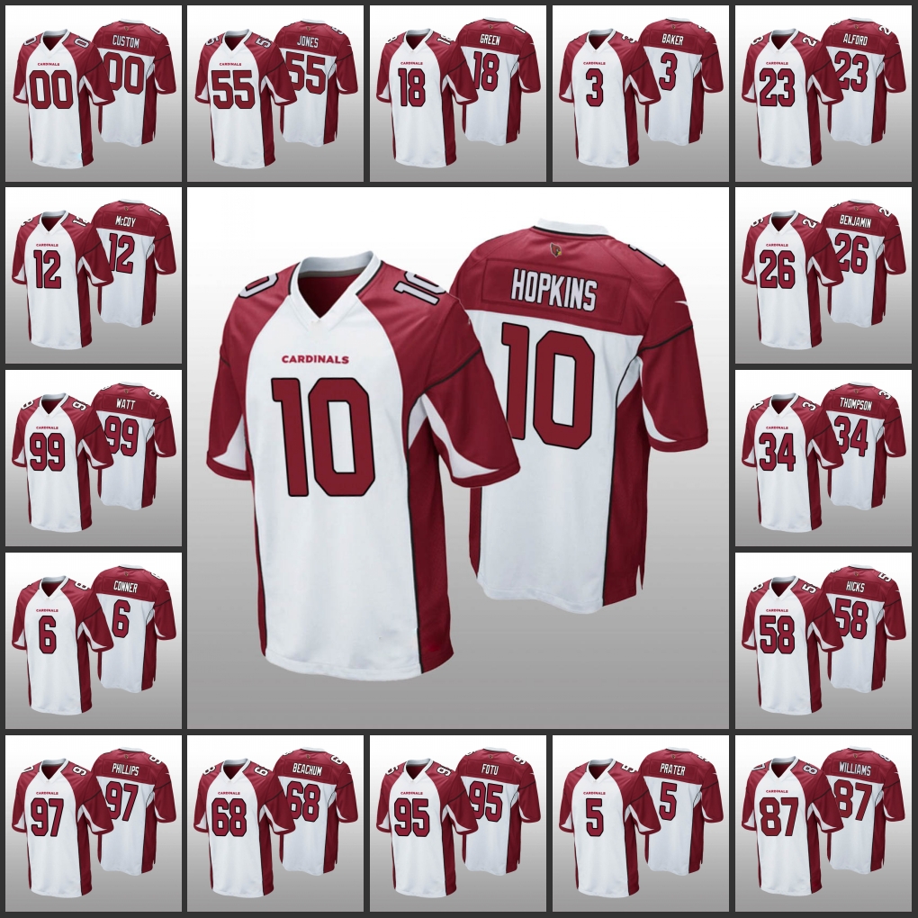 Arizona''Cardinals''men # 1 Kyler Murray 99 J.J. Watt 10 DeAndre Hopkins 18 A.J. Green 5 Matt Prater Women Youth Maillot de jeu blanc personnalis