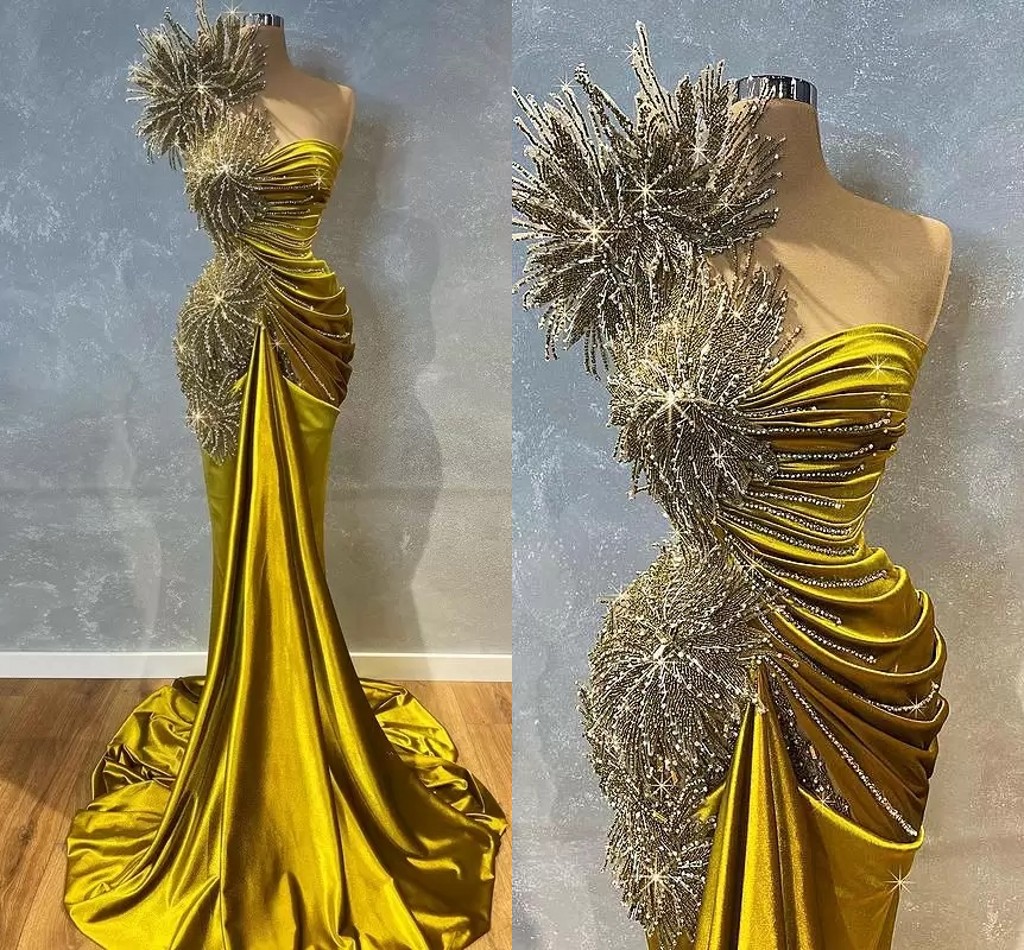 Plus Size Arabic Aso Ebi Luxurious Mermaid Stylish Prom Pageant Dresses Lace Beaded One Shoulder Evening Formal Party Second Reception Gowns Dres