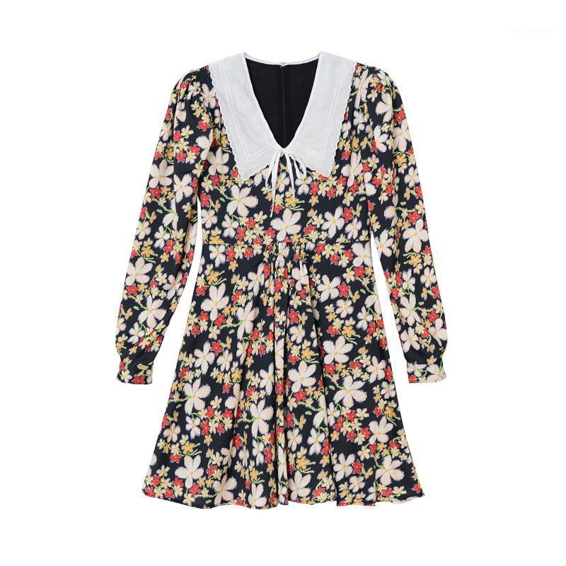 

Casual Dresses 2022 Spring And Summer Women' Wear Floral Sweet Doll Collar Show Thin Temperament Commuter Bubble Sleeve Dress, Graph coloring