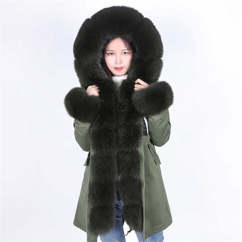

natural real fur coat long parka winter coat fur cotton winter women down jacket female long coat 201127