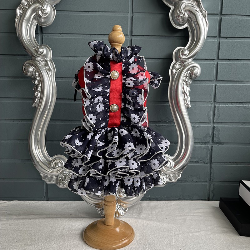 

Handmade Dog Apparel Clothes Summer Pet Dress Satin Chiffon Lace Top Tiered Skirt Hair Band Party Holiday Birthday Walking Poodle