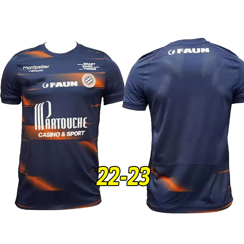 

2022 2023 Montpellier HSC soccer jerseys 22 23 home away DELORT LABORDE SAVANIER MAVIDID maillot de foot WAHI MOLLET SKULETIC football shirts Uniforms