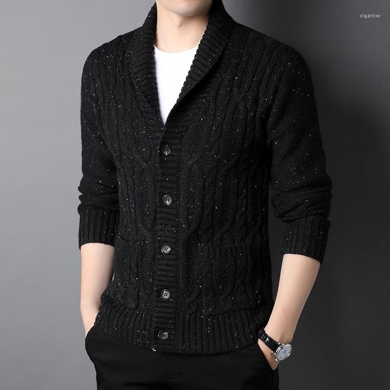 

Men's Sweaters Spring Autumn Arrival Cardigan Male Fashion Clothing Casual Knitwear Warm Cotton Wool Sweater Coat With Pockets Q46Men's Olga, Black