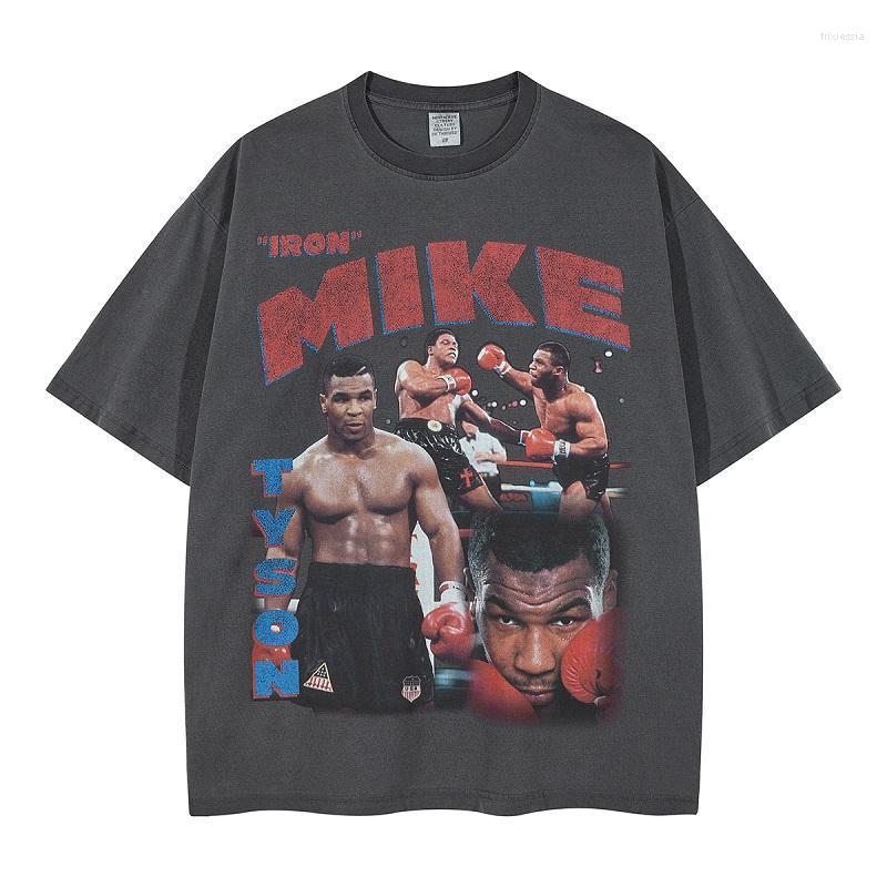 

Men's T-Shirts Hip Hop Men T-shirt Vintage Washed Boxing King Tyson Print Cotton Oversized Graphics Top TeeMen's Trix22, Black