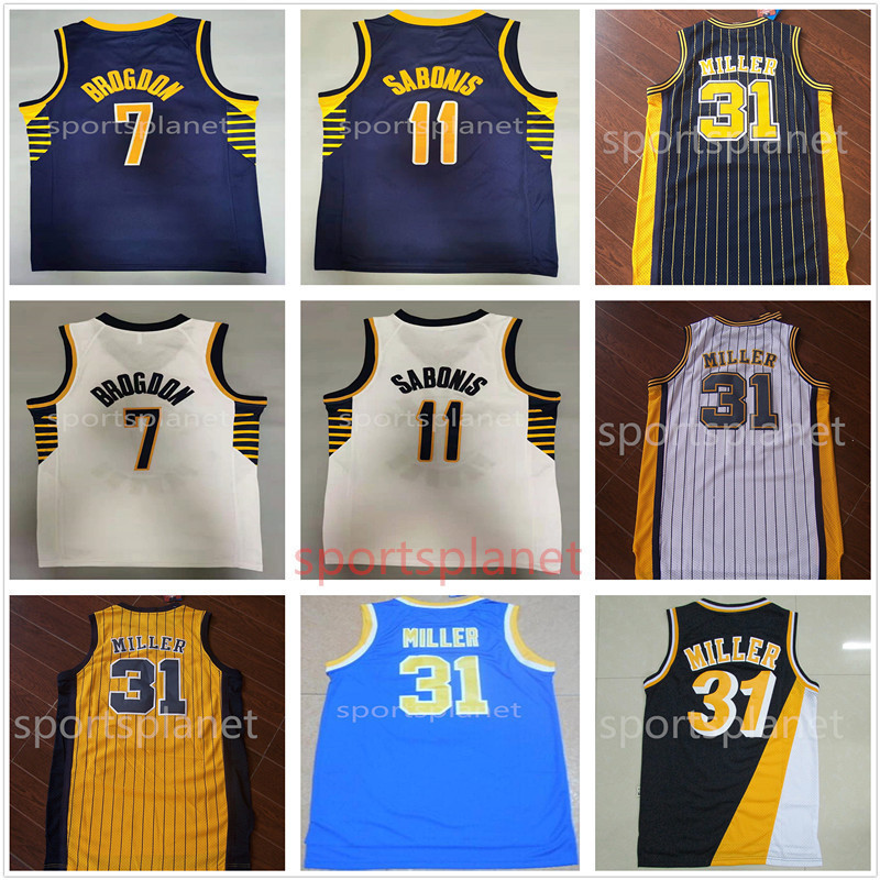 

2021 2022 Mens Indiana's Pacers's City Basketball Domantas Sabonis 11 Malcolm Brogdon 7 Victor Oladipo 4 Retro Reggie Miller 31 Embroidery Edition Shirts, As picture