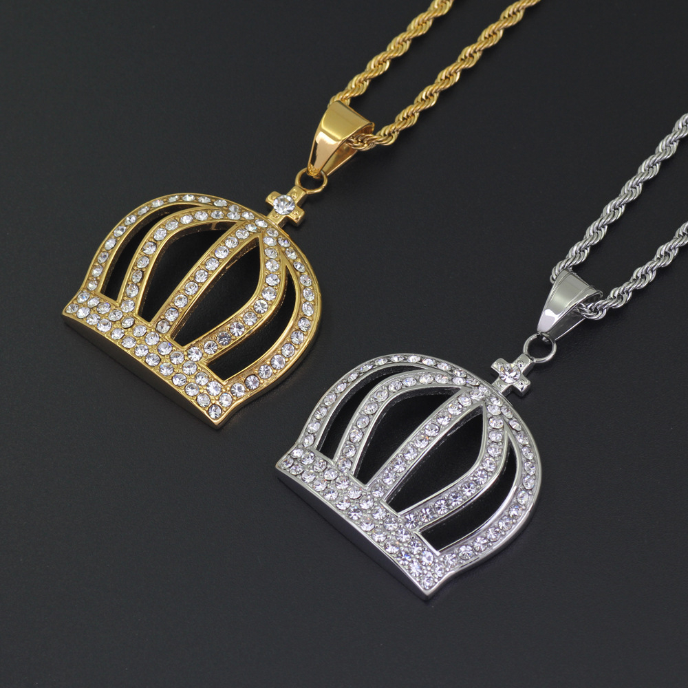 

Stainless Steel Crown Pendant Necklace Crystal Inlaid King Chocker Hip Hop 24inch Rope Twisted Chain Chic male and female lovers ornaments men women Jewelry