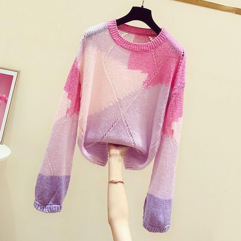 

Women' Sweaters 2022 Winter Knitted Women And Pullovers 0-neck Long-sleeved Loose Lady Elegant Pulls Outwear Coat Tops, Pink