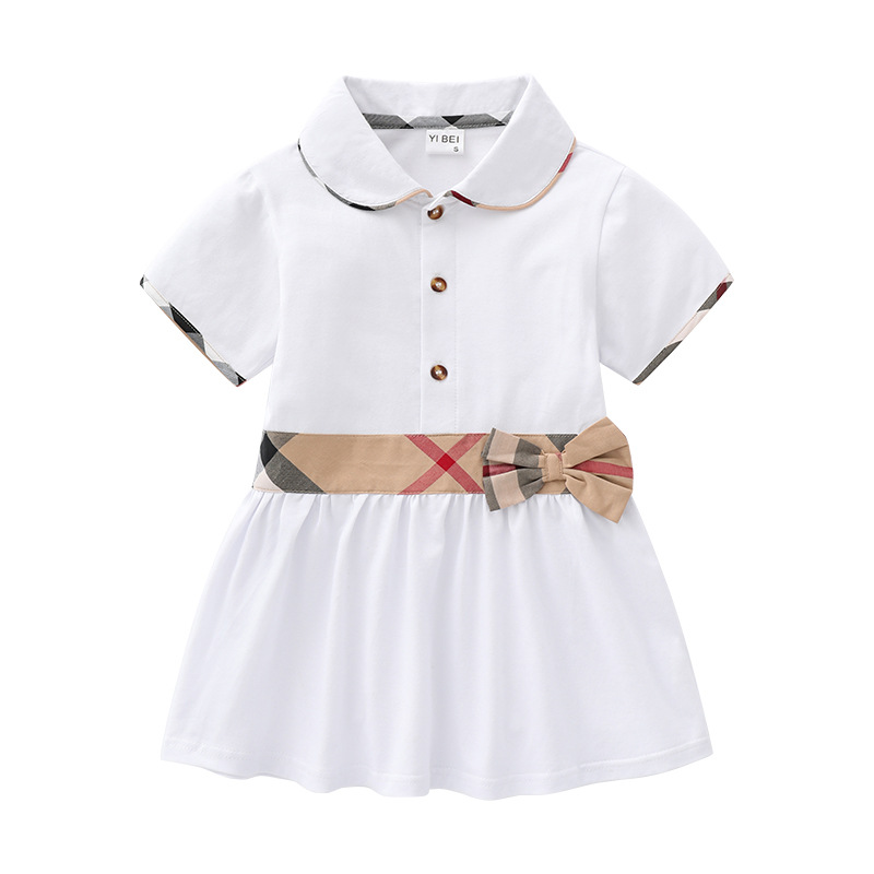 

Baby Girl Dress For Girl Short Sleeve Dress For Kids Summer Preppy Style Girls Clothing 1 2 3 4 5 6 Year, White