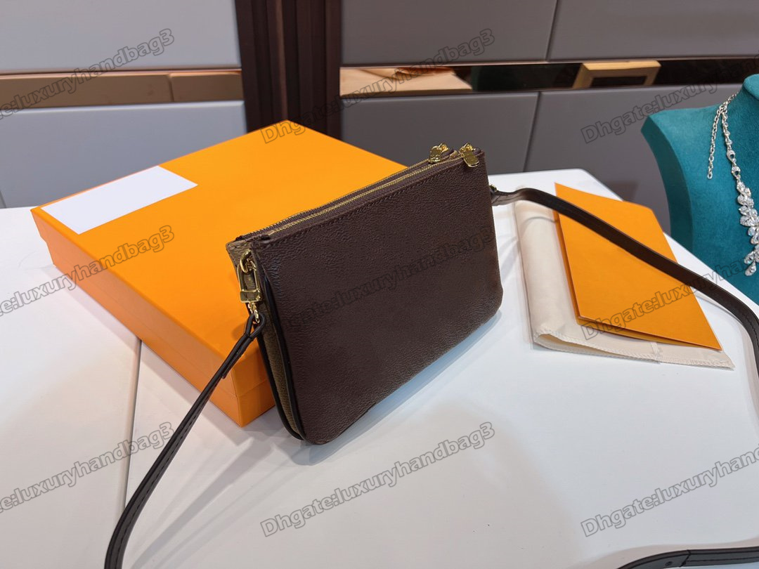 

DOUBLE ZIP POCHETTE Cross Body Bag Monograms Letter Flower Patten Shoulder Bags Two Zipped Pockets Clutch designers Womens Handbags Purses