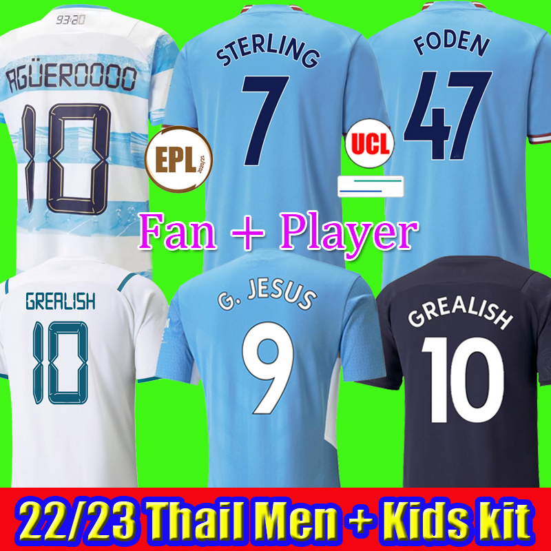 

21 22 23 HAALAND SOCCER JERSEYS GREALISH STERLING MANS CITIES MAHREZ fans player version DE BRUYNE FODEN 2022 2023 city football shirt kids kit sets uniform Boys youth, 2122 home + ucl