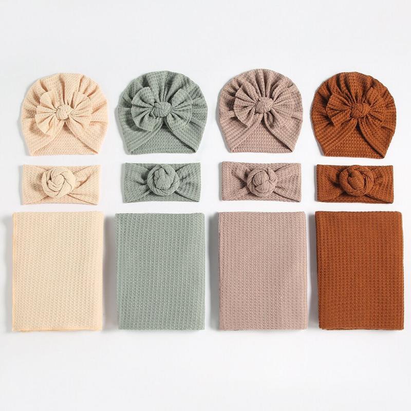 

Blankets & Swaddling Baby Hat Set Bow Holding Blanket Children Hair Belt Born Accessories For Kids Boys Girls Stuff, Beige
