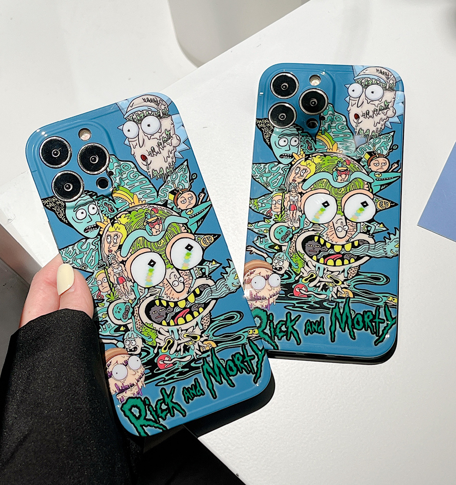 

3D Cute Cartoon Rick Morty Glossy Soft IMD Back Mobile Phone Cover Case For iPhone 6s Plus 11 8 13 XR SE2 12 Max Mini Pro X 6 XS 7, Opp bag