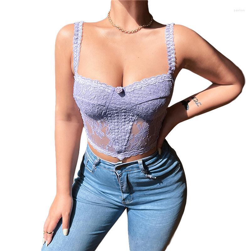 

Women' Tanks & Camis Xingqing Floral Corset Top 2022 Summer Women Spaghetti Strap Sleeveless Mesh Lace Vest Fairy Grunge Camisole Y2k Cloth, As photo shows