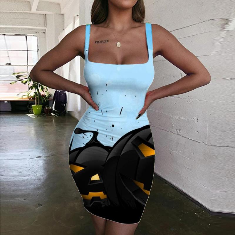 

Casual Dresses Brand Halloween Women Moon Bodycon Dress Pumpkin Ladies Funny Sundress Womens Clothing Party Beach BohoCasual, Aadzl-12766