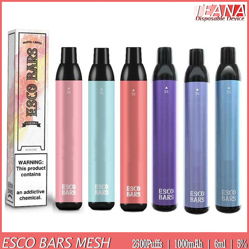 

Esco Bars Mesh Disposable Vape E Cigarette Starter Kit 2500 Puffs Pre-filled 6ml Pods Cartridges 1000mAh Vapors Ecigarettes Escobar Escos Bar Vapes, Remark colors