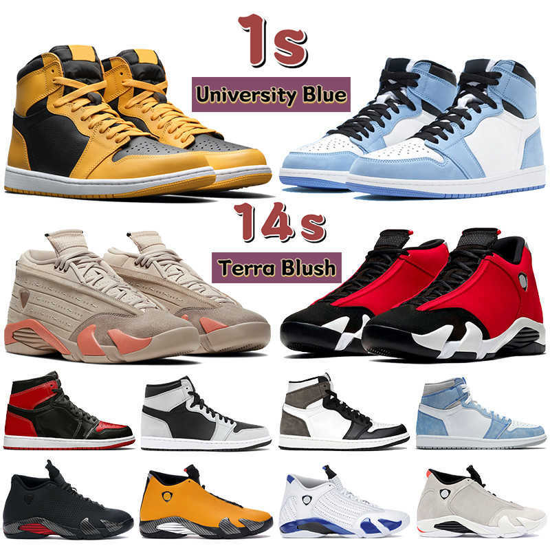 

Mens University Blue 1 1s basketball Shoes 14 14s terra blush hyper royal black anthracite UNC pollen dark mocha patent bred women Sneakers, 07 pollen