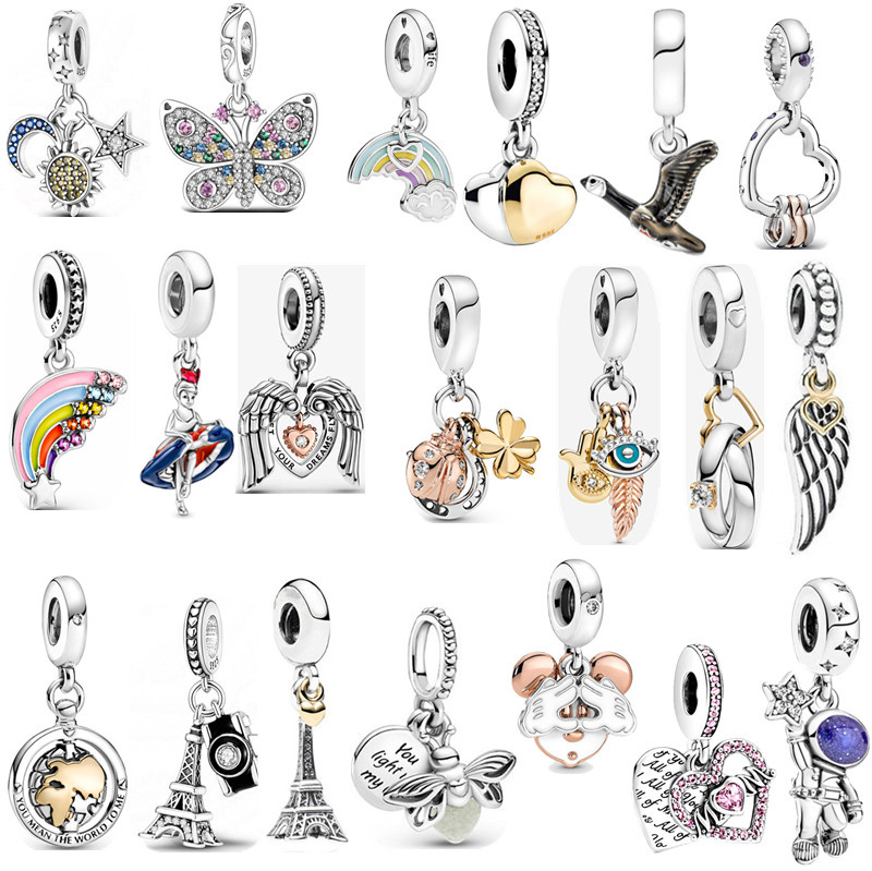 

New s925 Sterling Silver Charms Loose Beads Beaded Fashion Ladies DIY Original Fit Pandora Bracelet Classic Tower Butterfly Pendant Women Jewelry Gifts