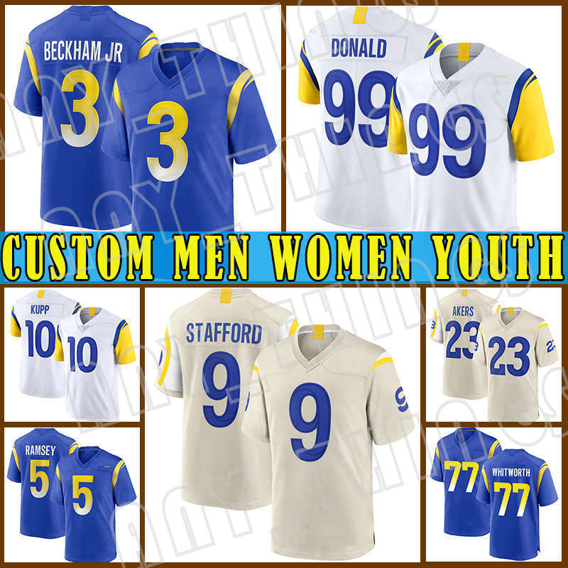 

99 Aaron Donald custom Men Odell Beckham Jr Cooper Kupp Matthew Stafford Los Football Cam Akers Angeles Jersey Jalen Ramsey Bobby Wagner Robert Woods DeSean Jackson, Custom men(gongyang)