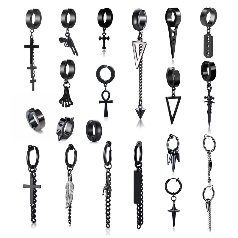 

Clip-on & Screw Back Punk Hip Hop Non Piercing Earrings Black Stainless Steel Ear Clip Fake Ear-ring For Women Unisex GiftsClip-on