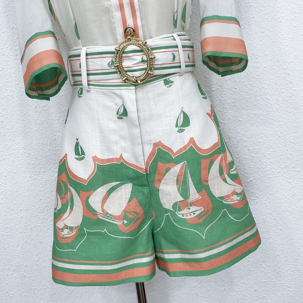 

2022 summer new linen Women' Shorts Print Shorts, Multi