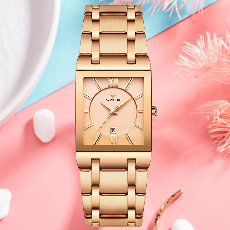Montres-bracelets De Luxe Or Rose Femmes Montres 2022 Créateur De Mode Dames Robe Montre-Bracelet Femme Carré Bracelet Horloge Montre FemmeWristw