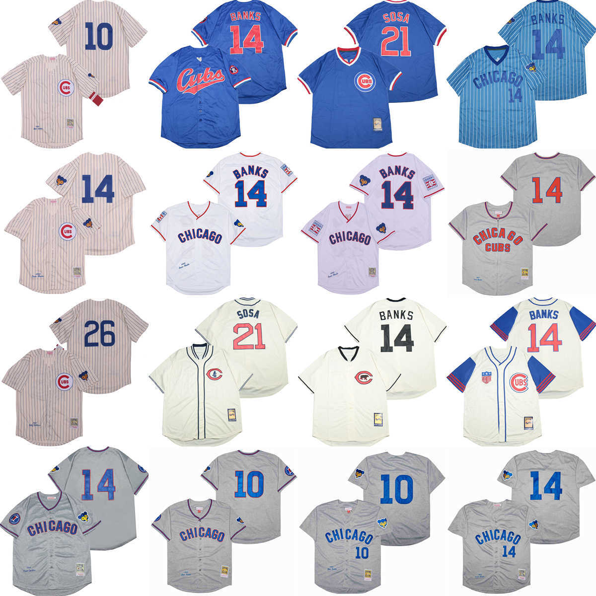 

Throwback 1916 1929 1942 Vintage Baseball 14 Ernie Banks Jerseys 10 Ron Santo 21 Sammy Sosa 26 Billy Williams 1957 1968 1969 1994 Retro Blue White Grey Beige Pinstripe, 1968 retro