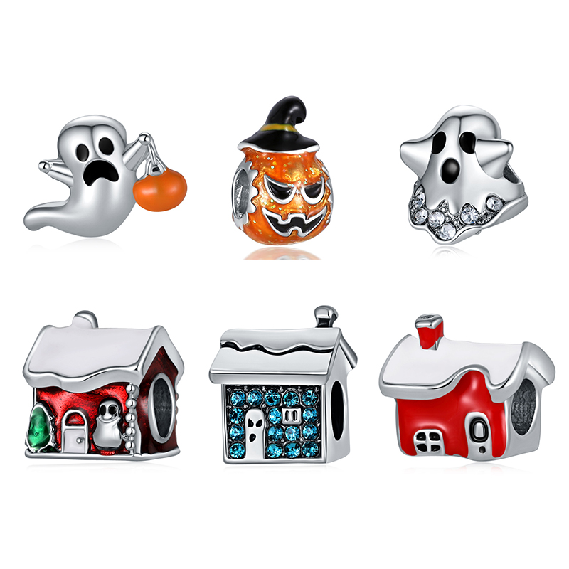 925 Sterling Silver Dangle Charm New Original Alloy Bead Christmas Halloween Ghost House Pumpkin Beads Bead Fit Pandora Charms Bracelet DIY Jewel