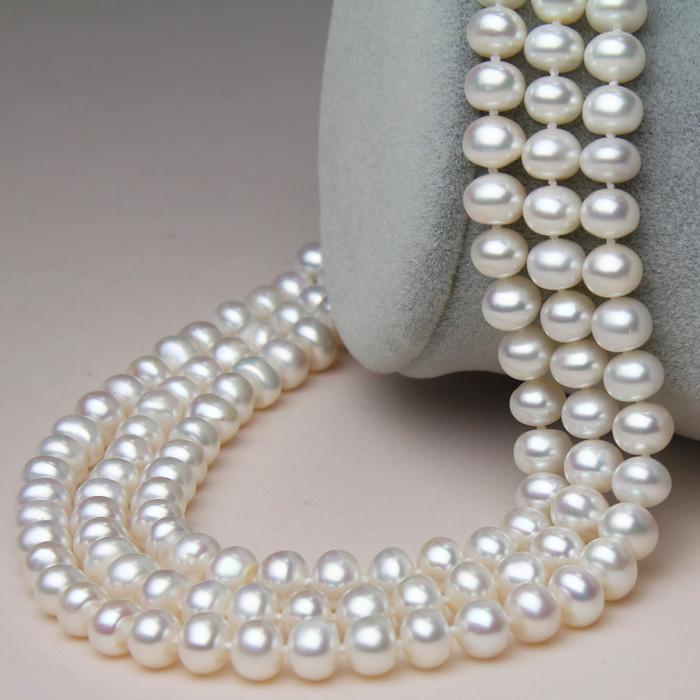 

Chains 7-8MM White Full Freshwater Pearl Necklace 100inchChains