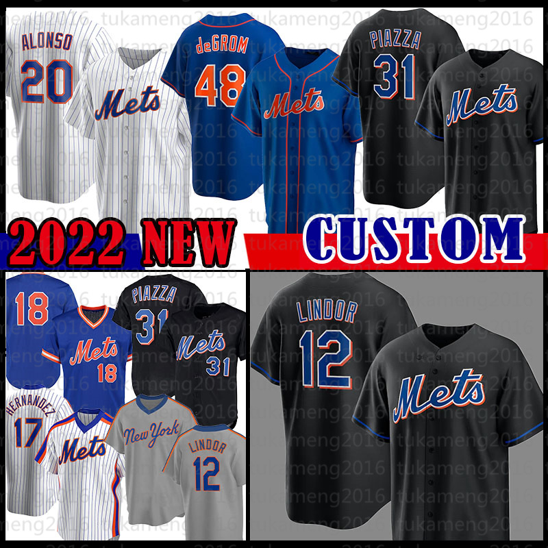 

12 Francisco Lindor 48 Jacob deGrom New York''Mets'' Baseball Jersey Pete Alonso Max Scherzer Mike Piazza Keith Hernandez Darryl Strawberry Tom Seaver Franco, Retro(size:m-3xl)daduhui