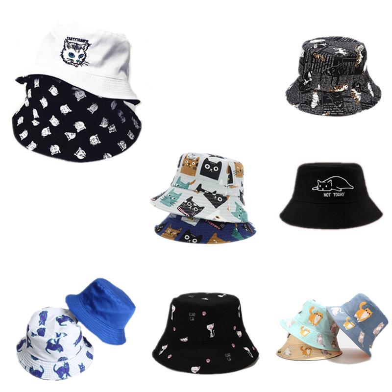 

Berets 2022 19 Style Cotton Cartoon Cat Print Bucket Hat Fisherman Sun Cap For Men And Women, Style 5