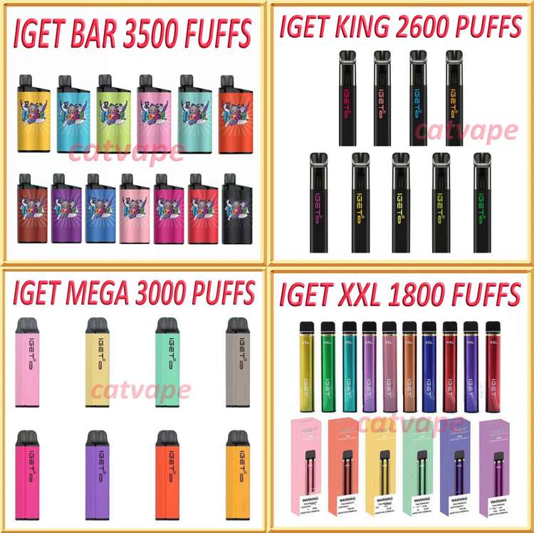 

Authentic Iget Disposable Vape Pen E cigarettes 100 Original Igets King Vapes 2600 puffs Igets Bar 3500 Mega 3000 XXL 1800 Device Kit