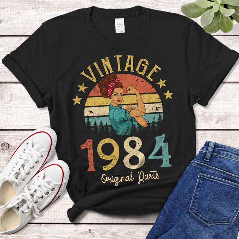 

Women' T-Shirt Vintage 1984 Original Parts 38 Years Old 38th Birthday Gift Idea Women Girls Mom Wife Daughter Retro Tshirt Clothing, Black