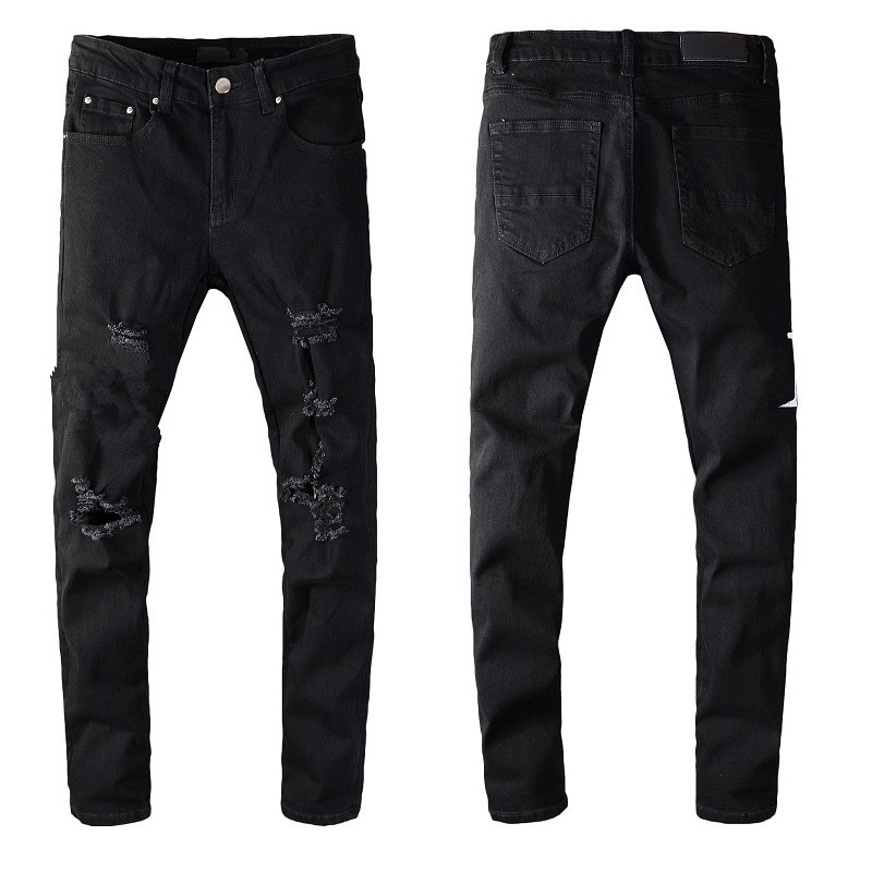 

Ripped Jeans For Man Denim Mens Skinny Biker With Hole Slim Knee Rip Distressed Regular Motorcycle Letter Print Fit Street Trendy Long Straight Zipper Stretch, 649