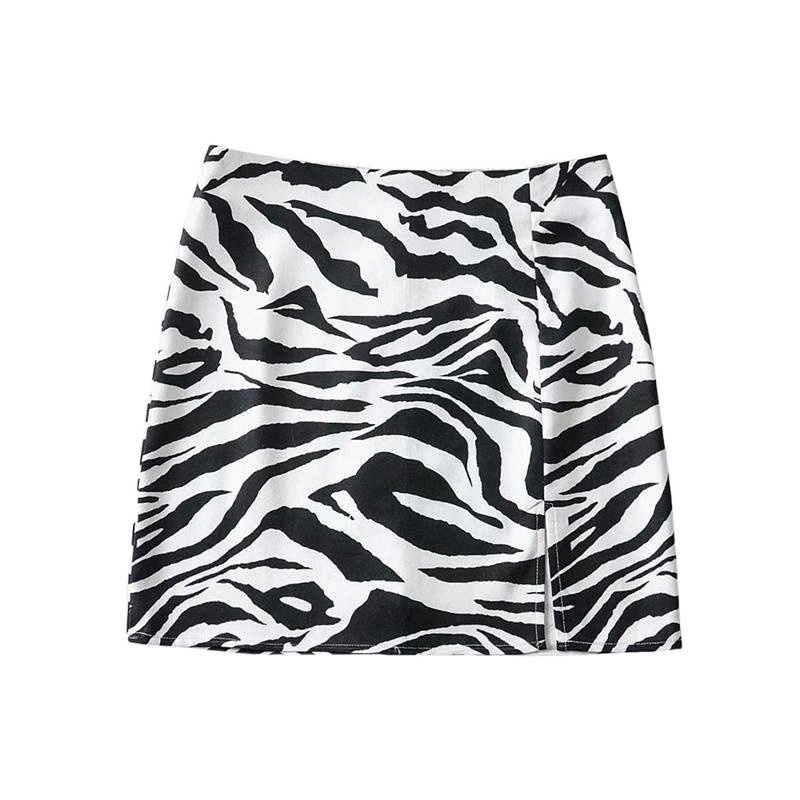 skirts 2022 Womens Side Split Mini Skirt Harajuku High Waist Short Zebra Print A Line Saia A64U#-image-790083431